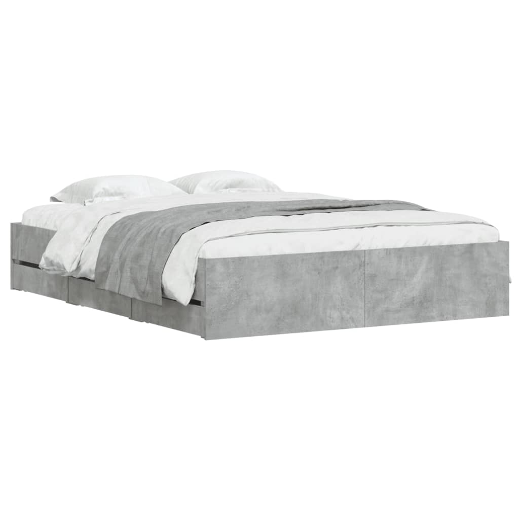 vidaXL Bedframe met lades bewerkt hout betongrijs 140x200 cm afbeelding