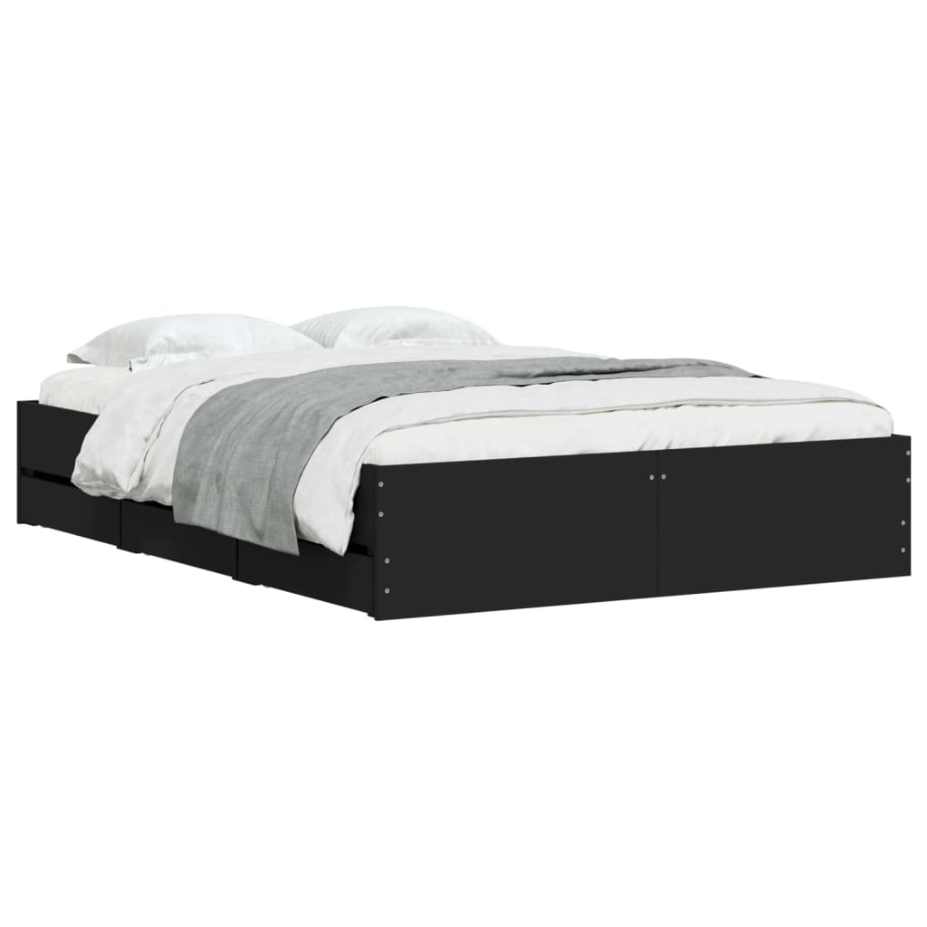 vidaXL Bedframe met lades bewerkt hout zwart 120x200 cm afbeelding