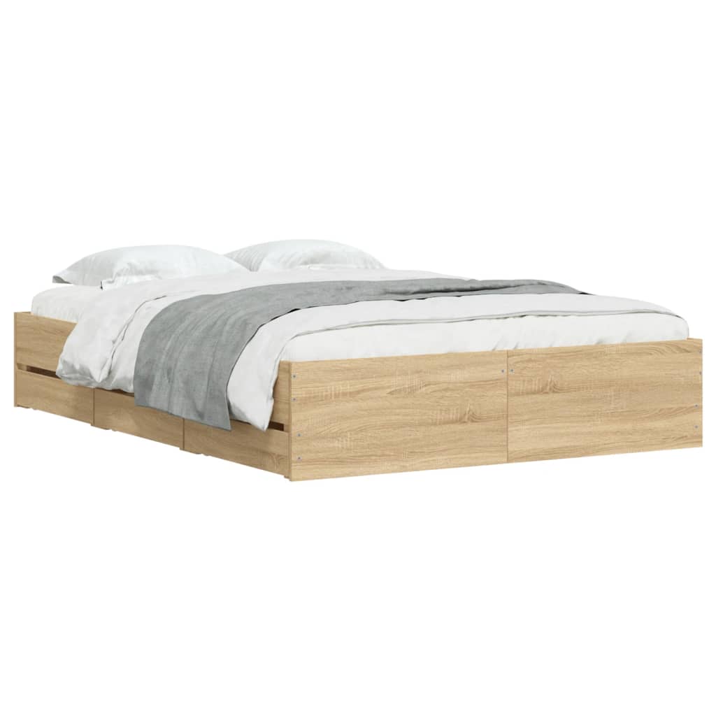 vidaXL Bedframe met lades bewerkt hout sonoma eikenkleurig 120x200 cm afbeelding