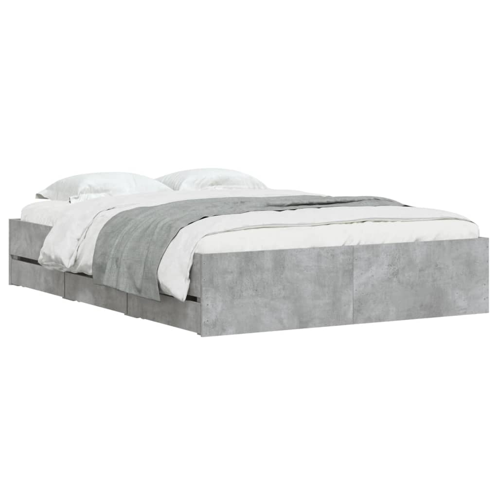 vidaXL Bedframe met lades bewerkt hout betongrijs 120x200 cm afbeelding