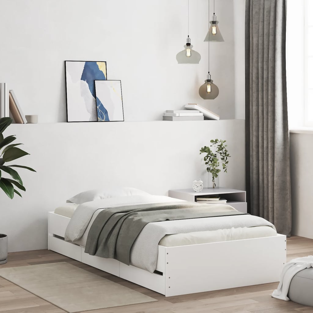 vidaXL Cadru de pat cu sertare, alb, 100x200 cm, lemn prelucrat