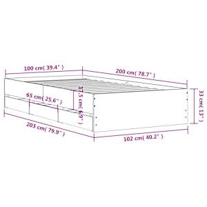 Rám postele se zásuvkami betonově šedý 100 x 200 cm kompozit - obrázek 11