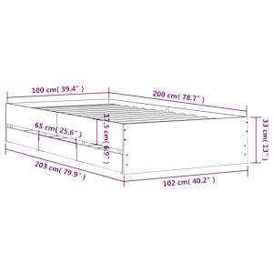 Rám postele se zásuvkami šedý sonoma 100 x 200 cm kompozit - obrázek 11