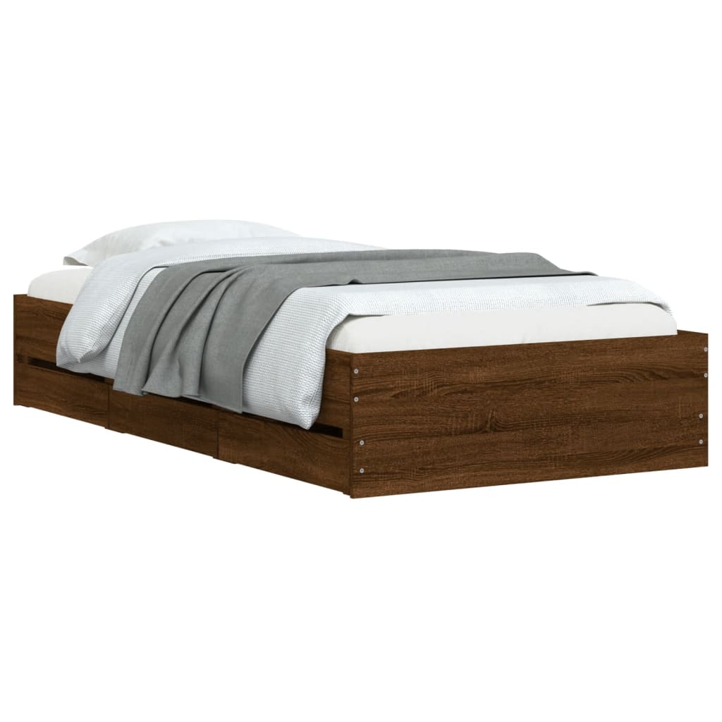 vidaXL Bedframe met lades bewerkt hout bruin eikenkleur 100x200 cm afbeelding