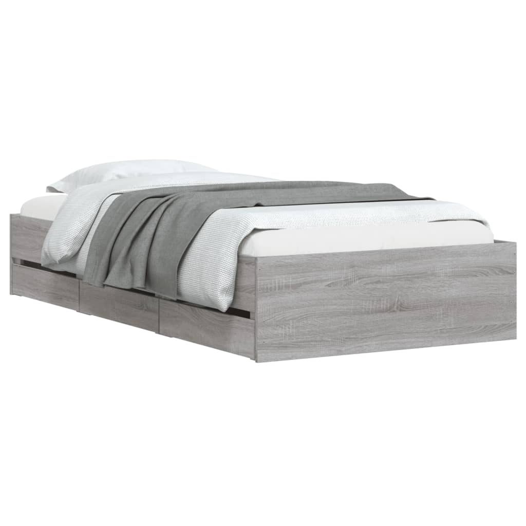 vidaXL Bedframe met lades bewerkt hout grijs sonoma eiken 90x200 cm afbeelding
