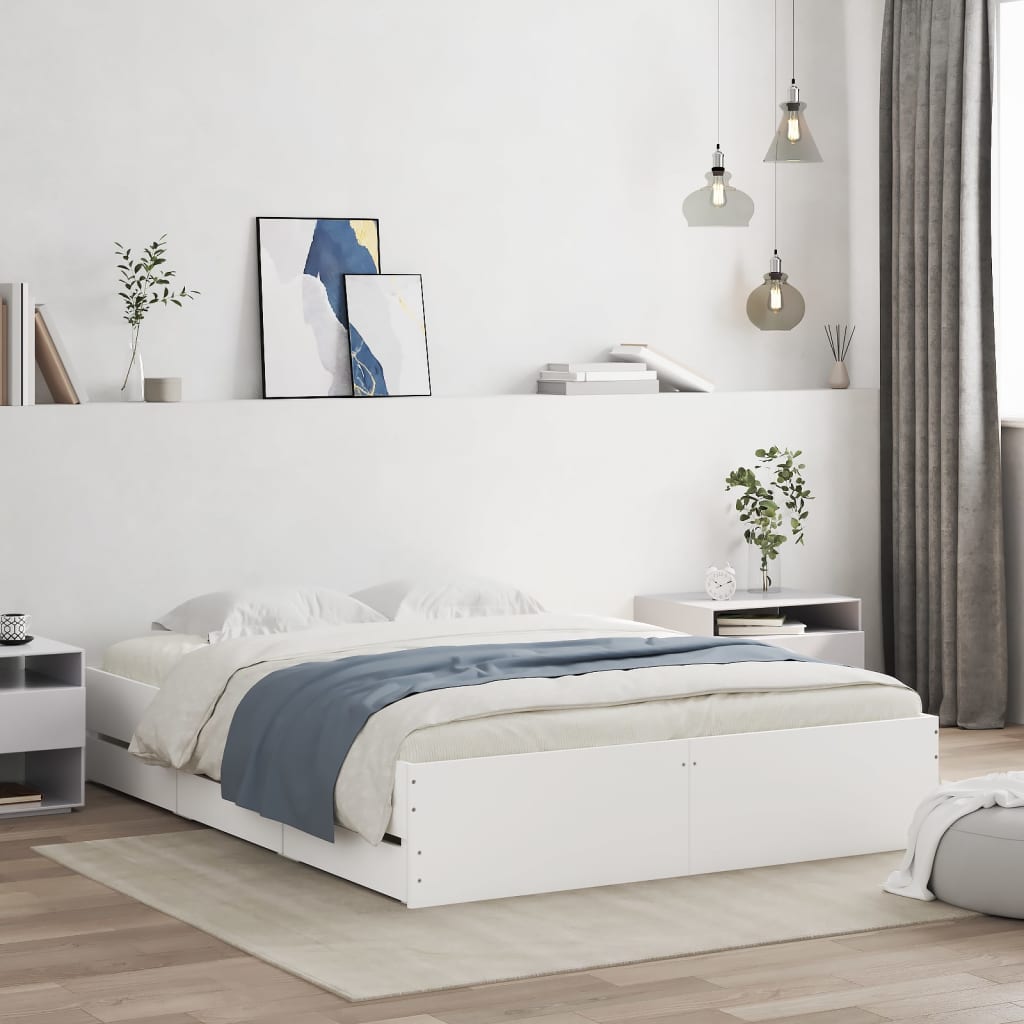 Rám postele se zásuvkami bílý 140 x 190 cm kompozitní dřevo