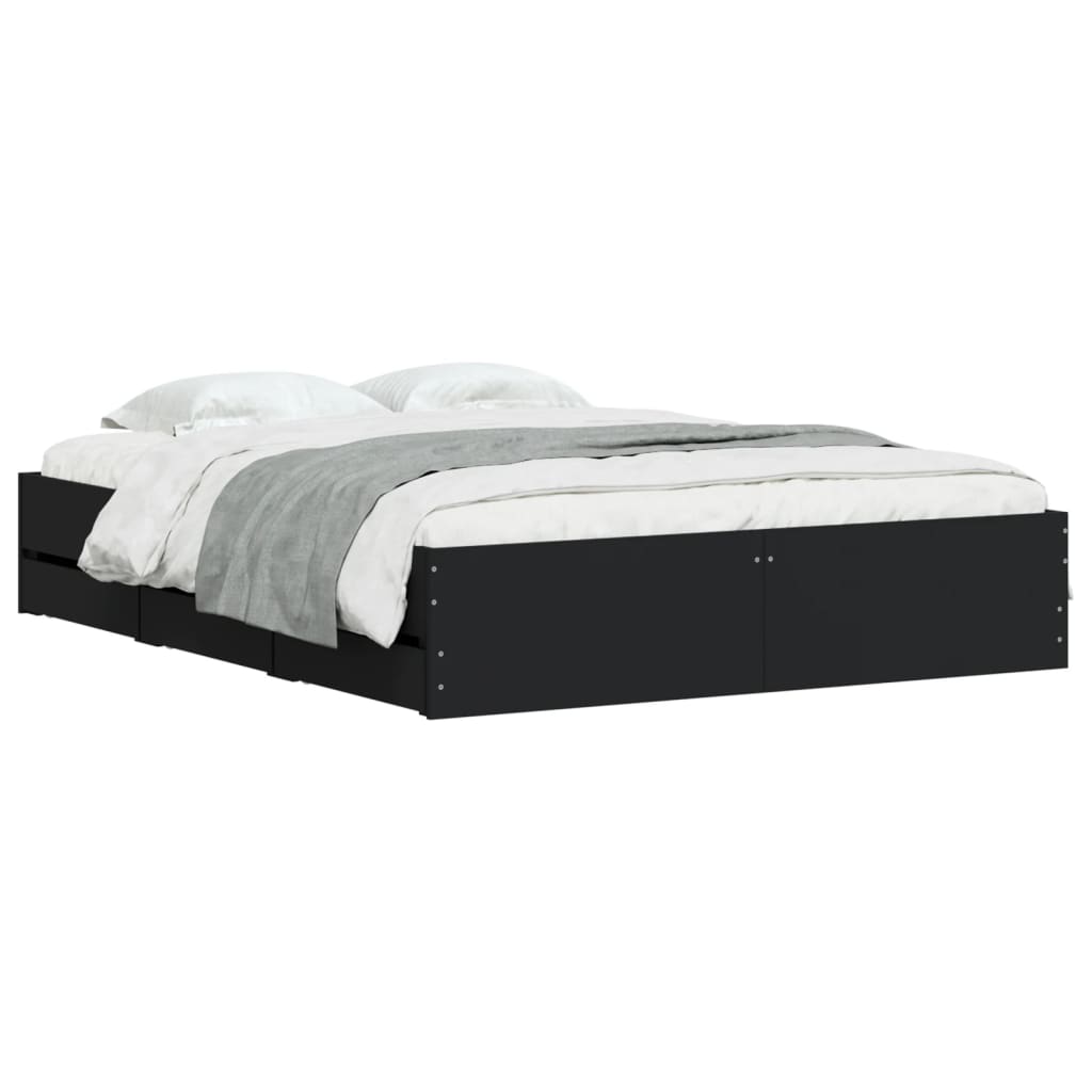 vidaXL Bedframe met lades bewerkt hout zwart 140x190 cm afbeelding
