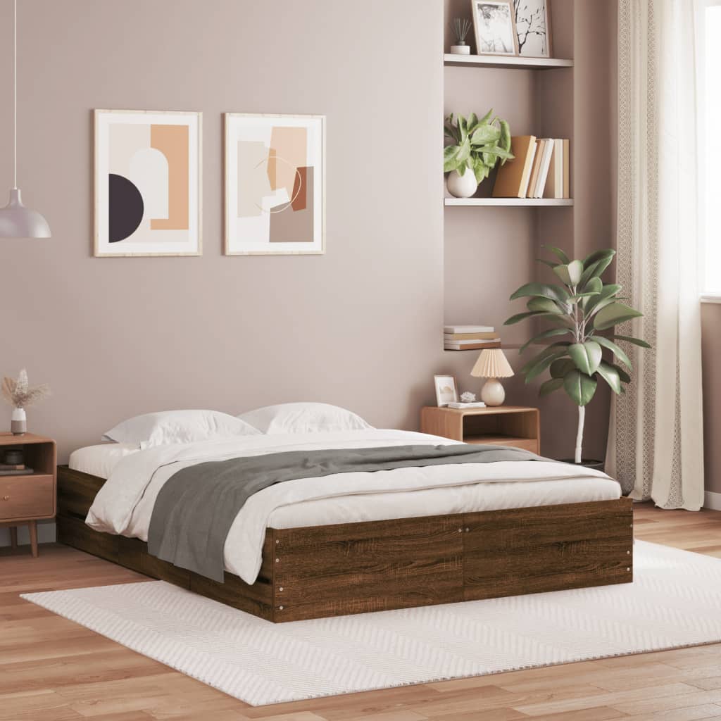 Rám postele se zásuvkami hnědý dub 140x190 cm kompozitní dřevo