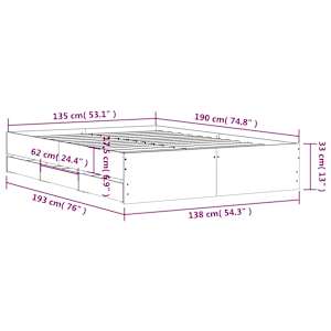 Rám postele se zásuvkami betonově šedý 135 x 190 cm kompozit - obrázek 11