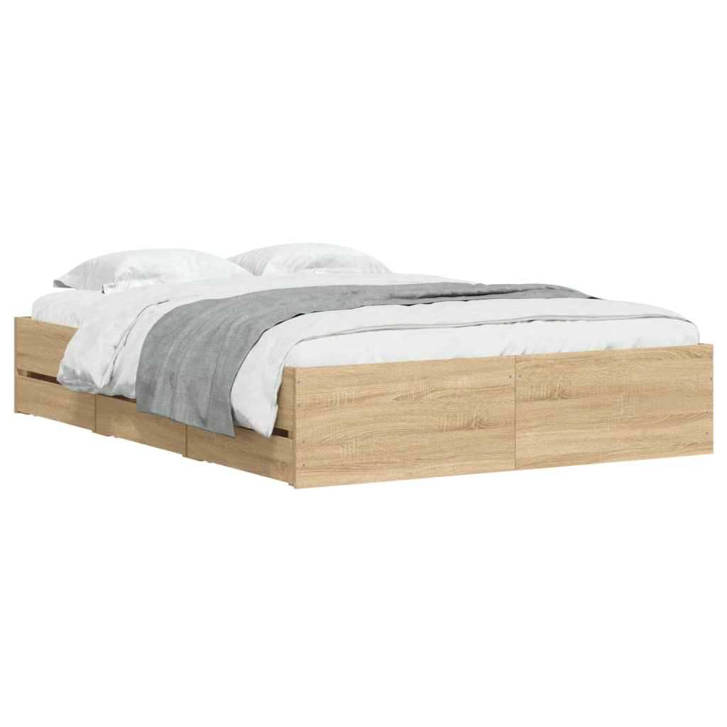 vidaXL Bedframe met lades bewerkt hout sonoma eikenkleurig 120x190 cm afbeelding