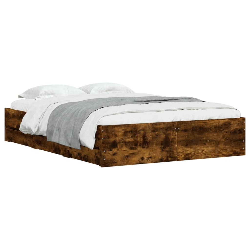 vidaXL Bedframe met lades bewerkt hout gerookt eikenkleurig 120x190 cm afbeelding