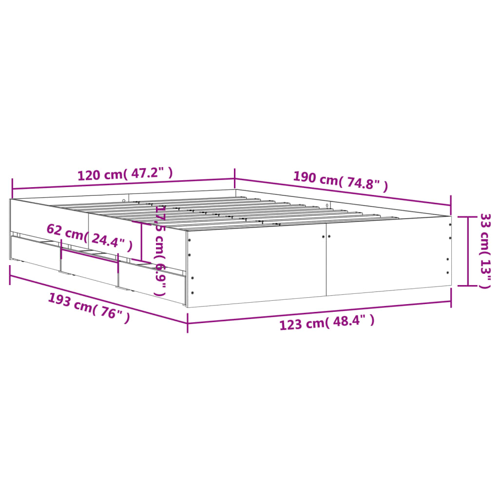 Cadru pat cu sertare stejar maro 120x190 cm lemn prelucrat