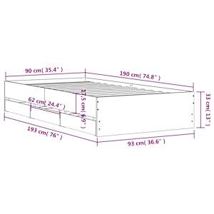 Rám postele se zásuvkami bílý 90 x 190 cm kompozitní dřevo - obrázek 11