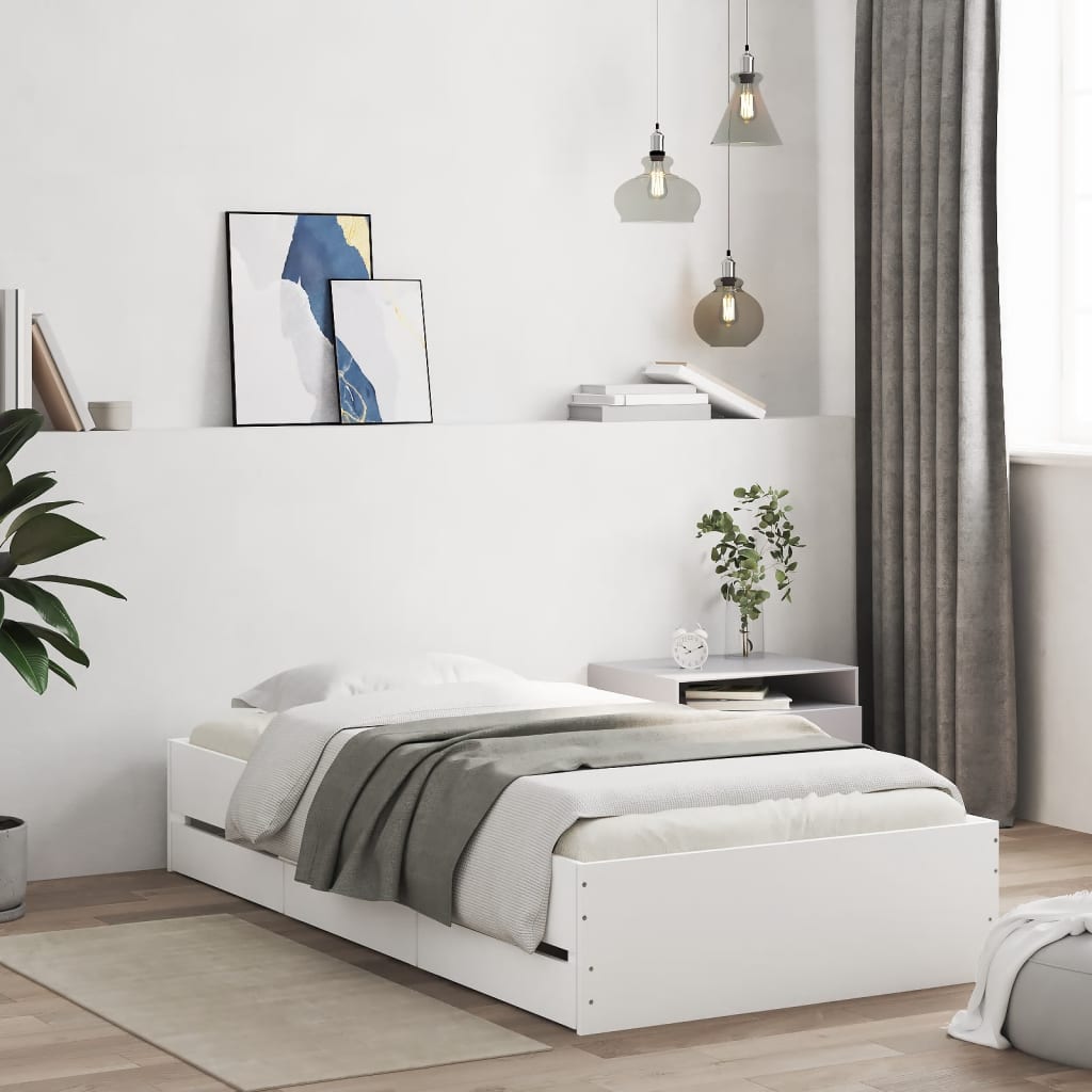 Rám postele se zásuvkami bílý 90 x 190 cm kompozitní dřevo