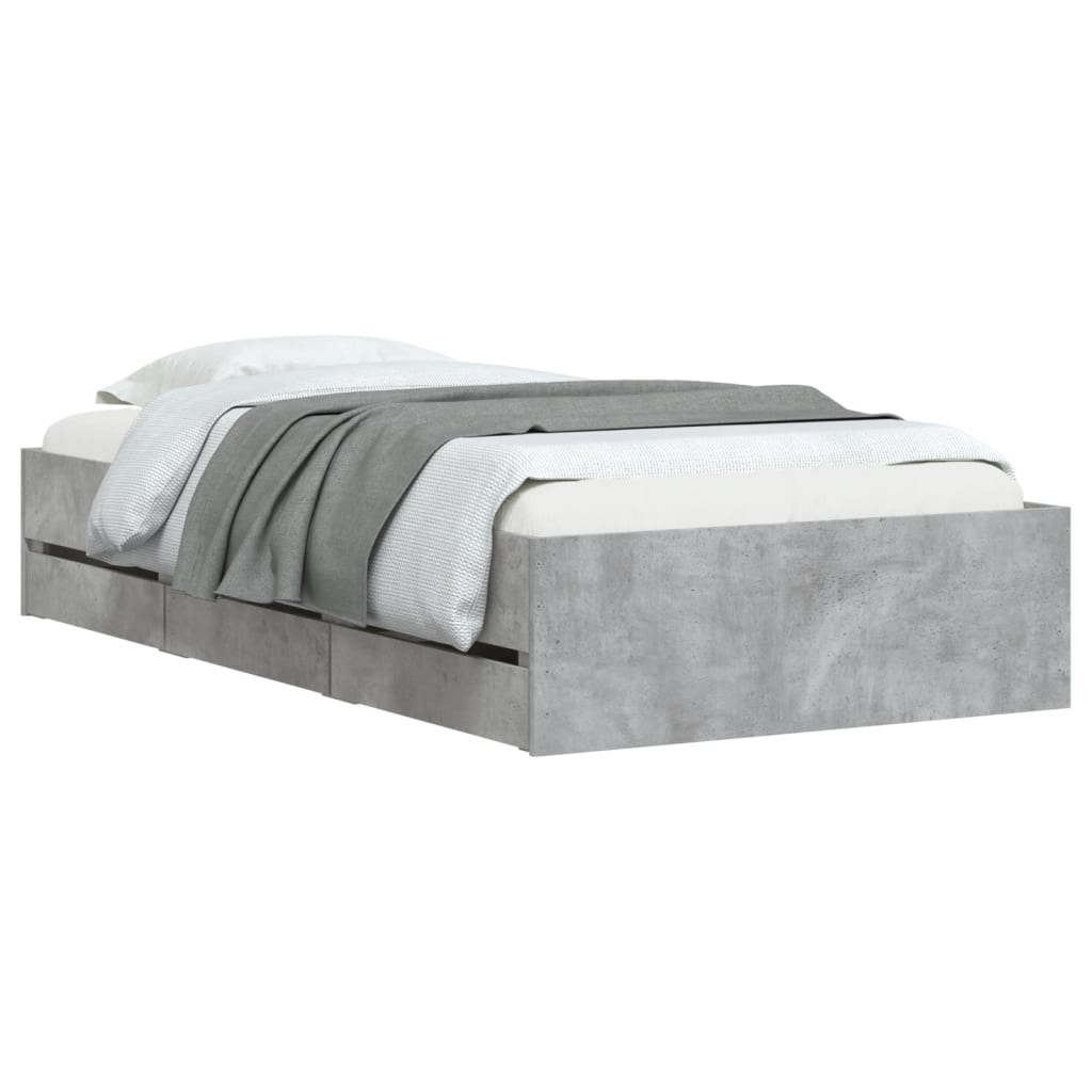 vidaXL Bedframe met lades bewerkt hout betongrijs 90x190 cm afbeelding