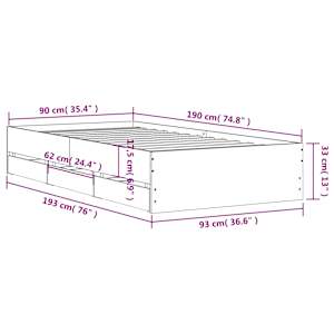 Rám postele se zásuvkami kouřový dub 90x190 cm kompozitní dřevo - obrázek 11