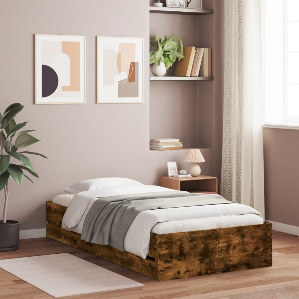 Rám postele se zásuvkami kouřový dub 90x190 cm kompozitní dřevo