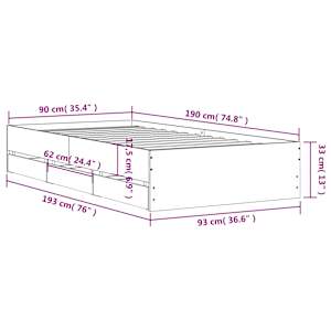 Rám postele se zásuvkami šedý sonoma 90x190 cm kompozitní dřevo - obrázek 11