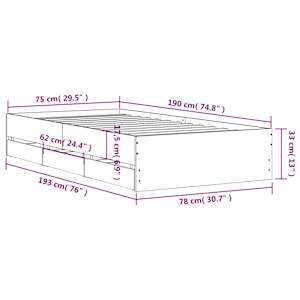 Rám postele se zásuvkami bílý 75 x 190 cm kompozitní dřevo - obrázek 10