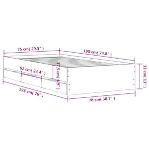 Rám postele se zásuvkami betonově šedý 75 x 190 cm kompozit - obrázek 11