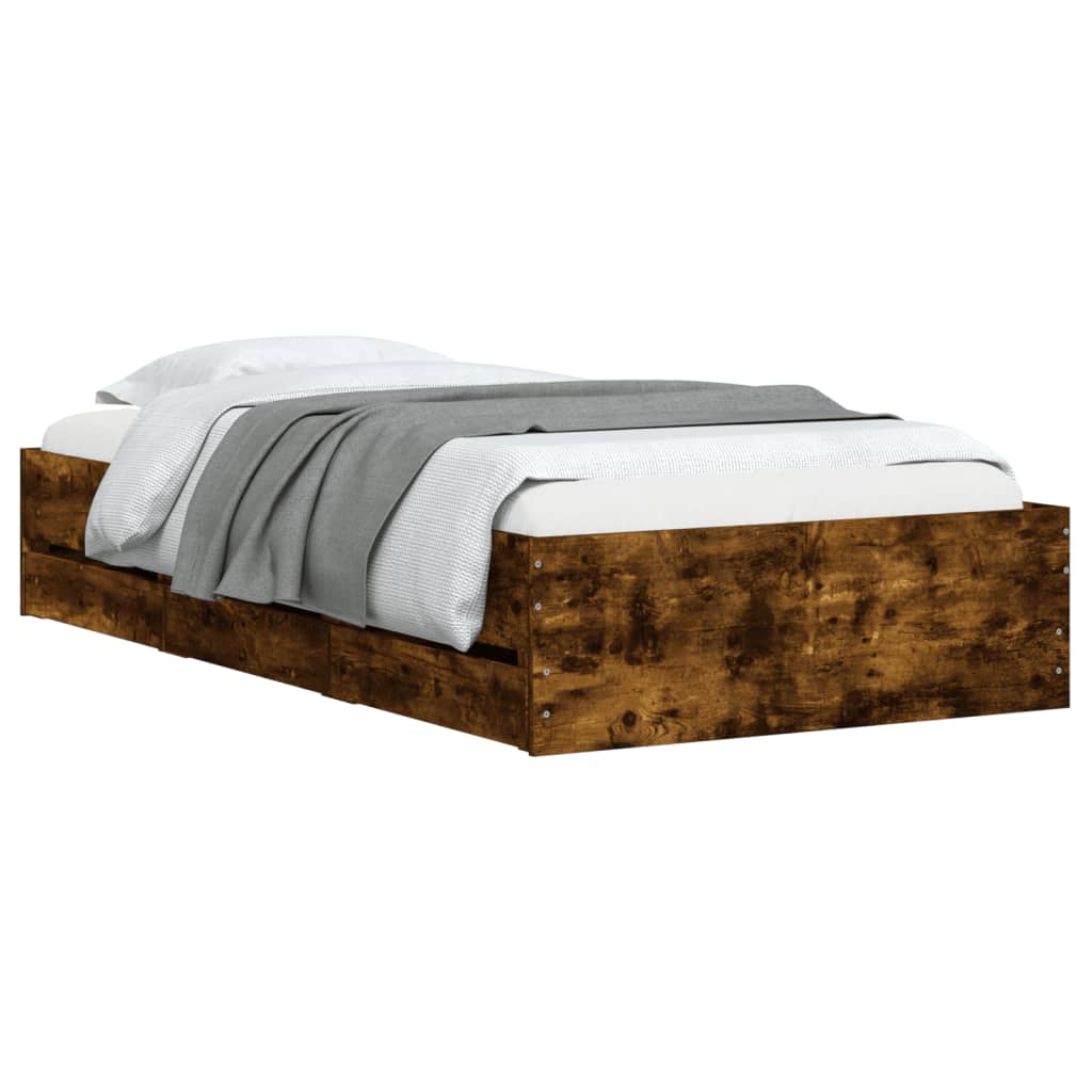 vidaXL Bedframe met lades bewerkt hout gerookt eikenkleurig 75x190 cm afbeelding