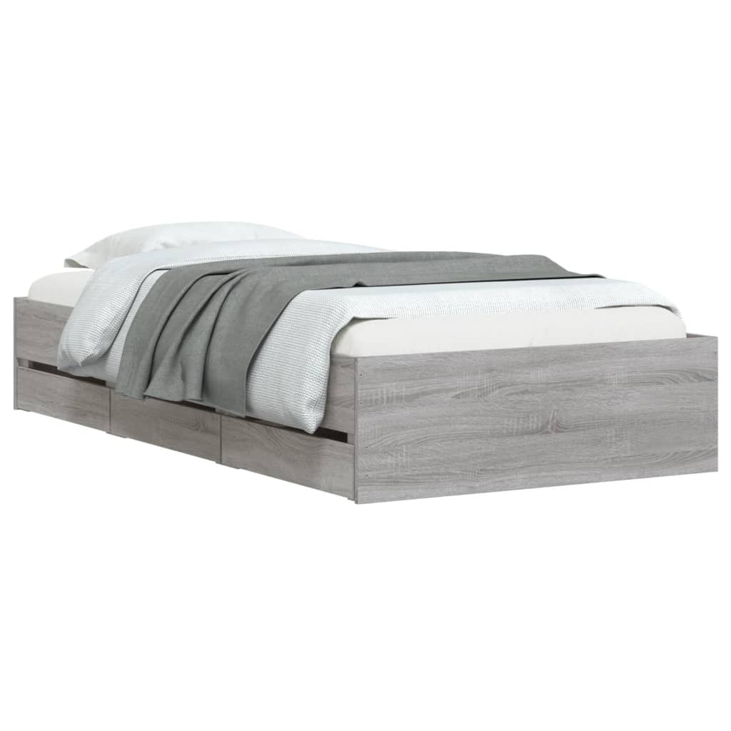 vidaXL Bedframe met lades bewerkt hout grijs sonoma eiken 75x190 cm afbeelding