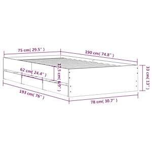 Rám postele se zásuvkami hnědý dub 75 x 190 cm kompozitní dřevo - obrázek 11