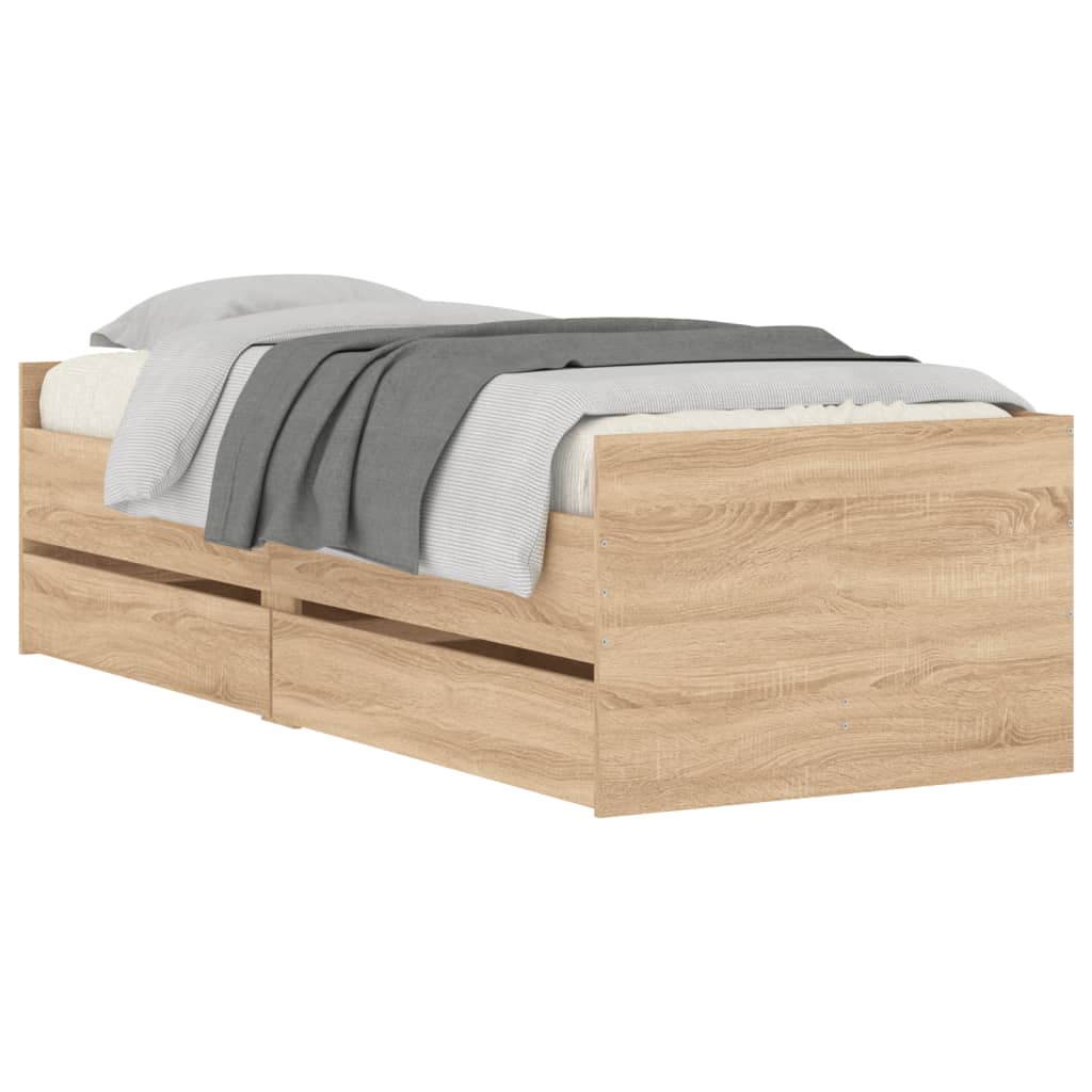 vidaXL Bedframe met lades sonoma eikenkleurig 100x200 cm afbeelding