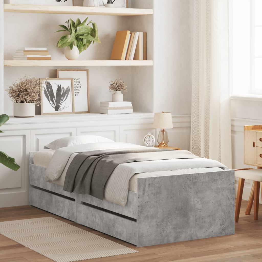 Rám postele se zásuvkami betonově šedý 90 x 200 cm