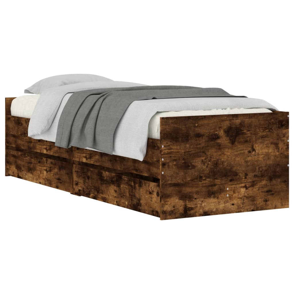 vidaXL Bedframe met lades gerookt eikenkleurig 90x190 cm afbeelding