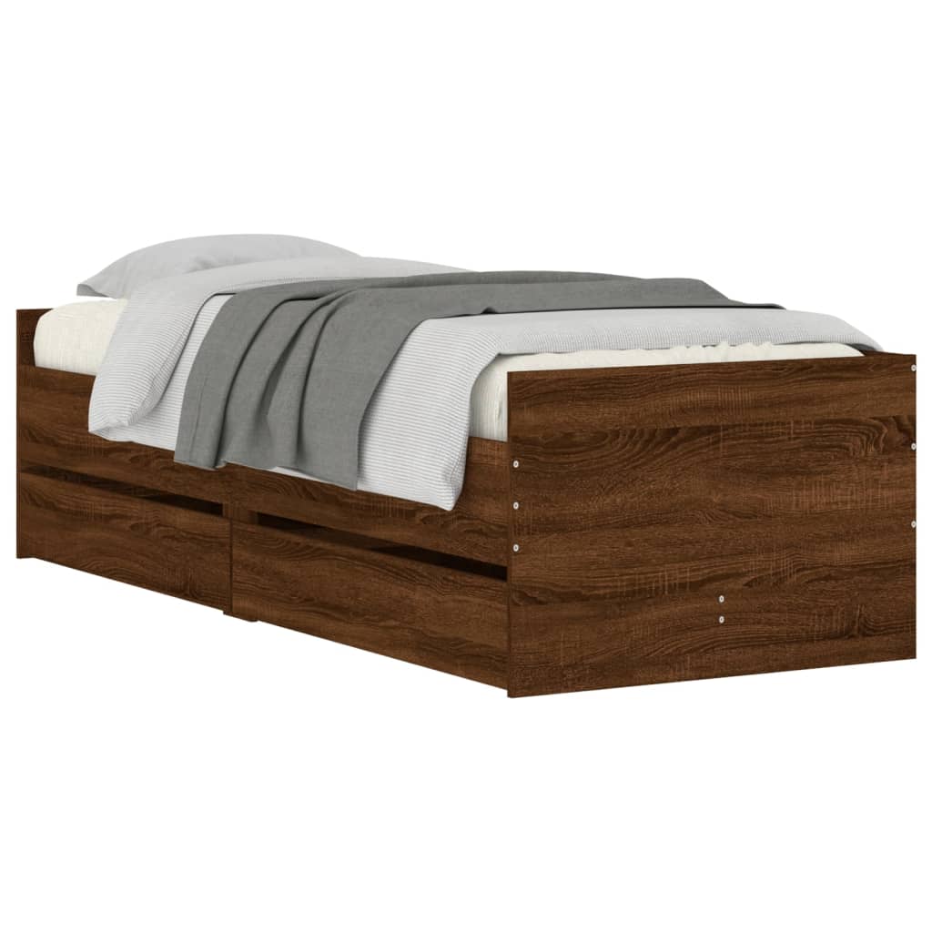 vidaXL Bedframe met lades bruin eikenkleur 90x190 cm afbeelding