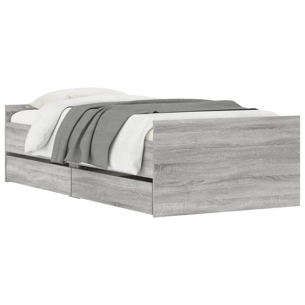 vidaXL Bedframe met lades grijs sonoma eikenkleurig 90x200 cm, foto 2