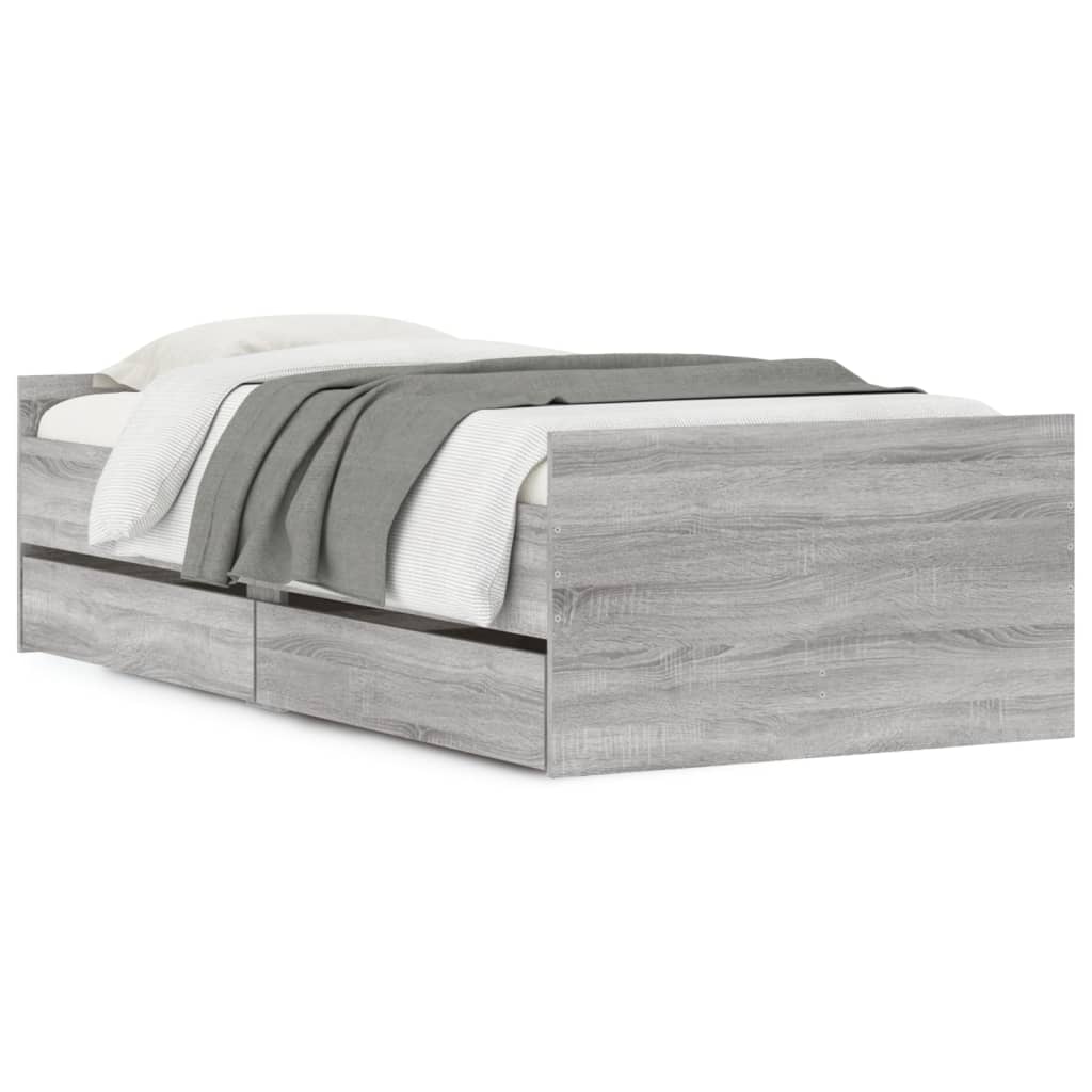 vidaXL Bedframe met lades grijs sonoma eikenkleurig 90x190 cm, foto 3