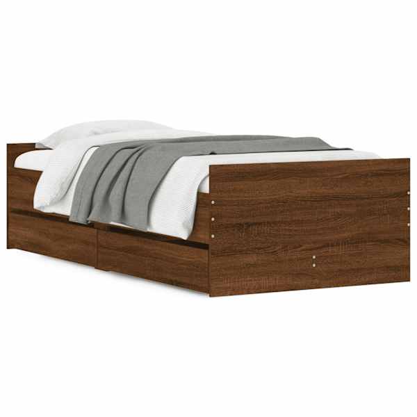 vidaXL sahtlitega voodiraam, pruun tamm, 90x190 cm