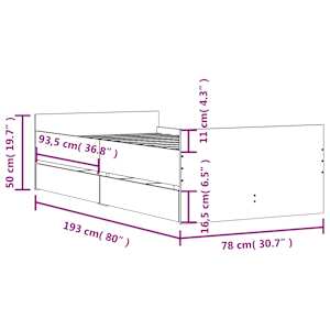 Rám postele se zásuvkami betonově šedý 75 x 190 cm Small Single - obrázek 11