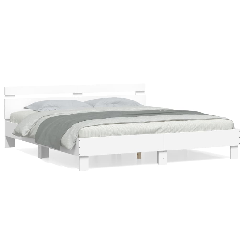 vidaXL Cadru de pat cu tăblie 200x200 cm, alb, lemn prelucrat