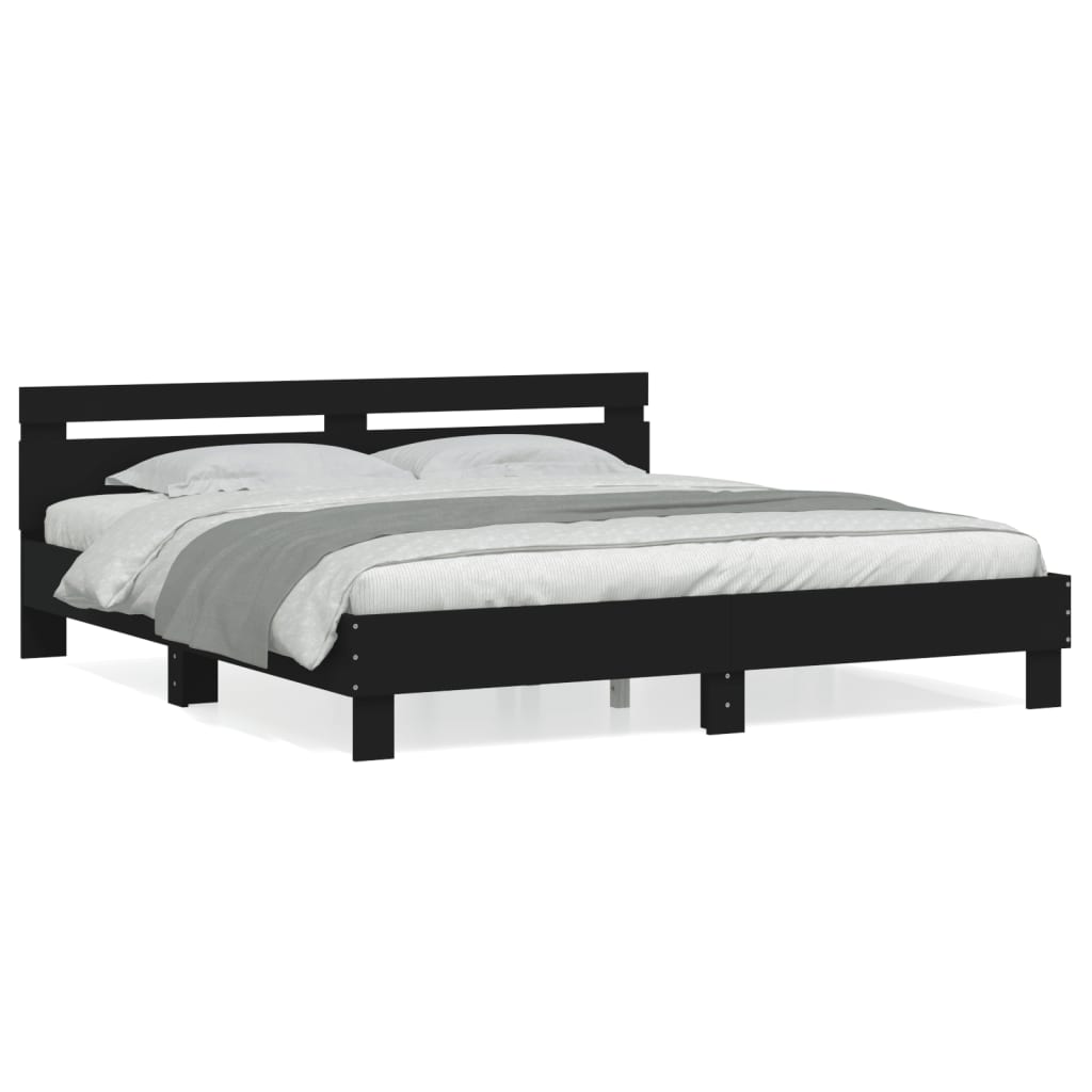 vidaXL Cadru de pat cu tăblie 200x200 cm, negru, lemn prelucrat