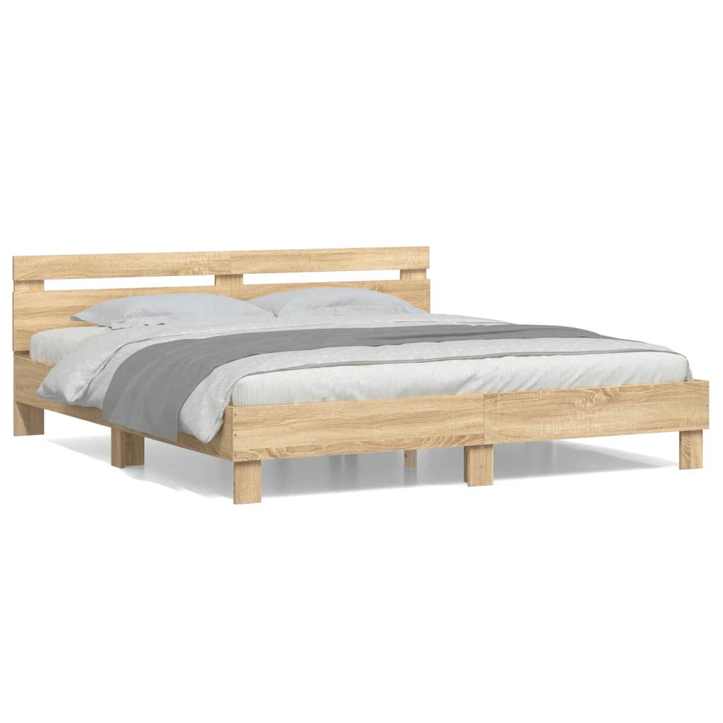 vidaXL Cadru de pat cu tăblie stejar sonoma 200x200 cm lemn prelucrat