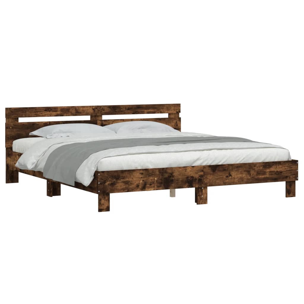 vidaXL Bedframe met hoofdeinde bewerkt hout gerookt eiken 200x200 cm afbeelding