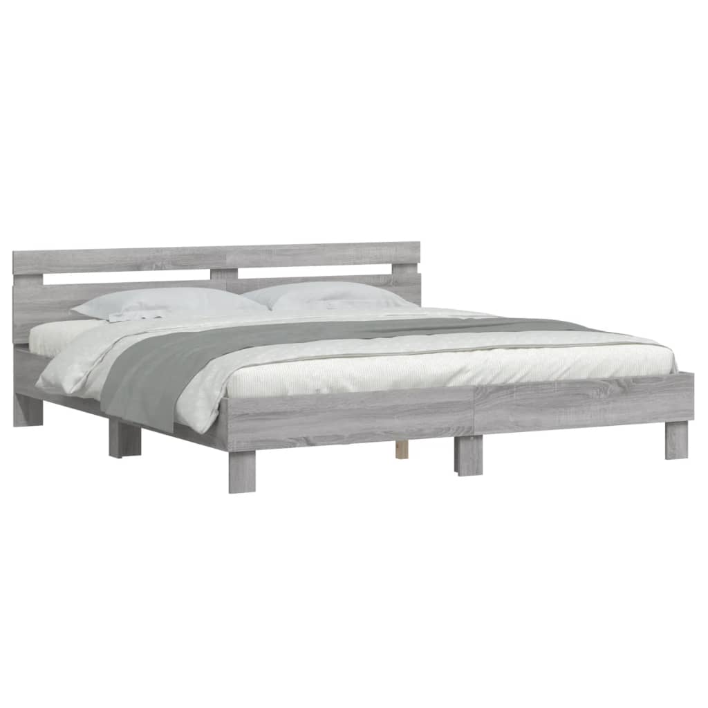 vidaXL Bedframe met hoofdeinde bewerkt hout grijs sonoma 200x200 cm afbeelding