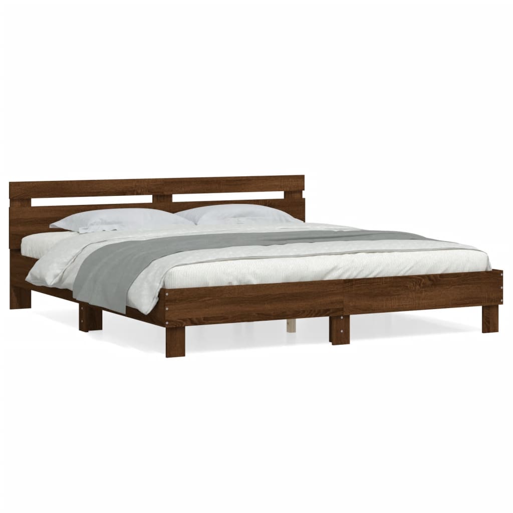 Rám postele s čelem hnědý dub 200 x 200 cm kompozitní dřevo