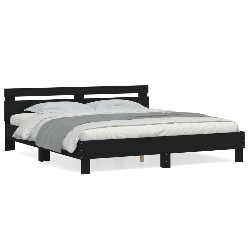 vidaXL Cadru de pat cu tăblie, negru, 180x200 cm, lemn prelucrat