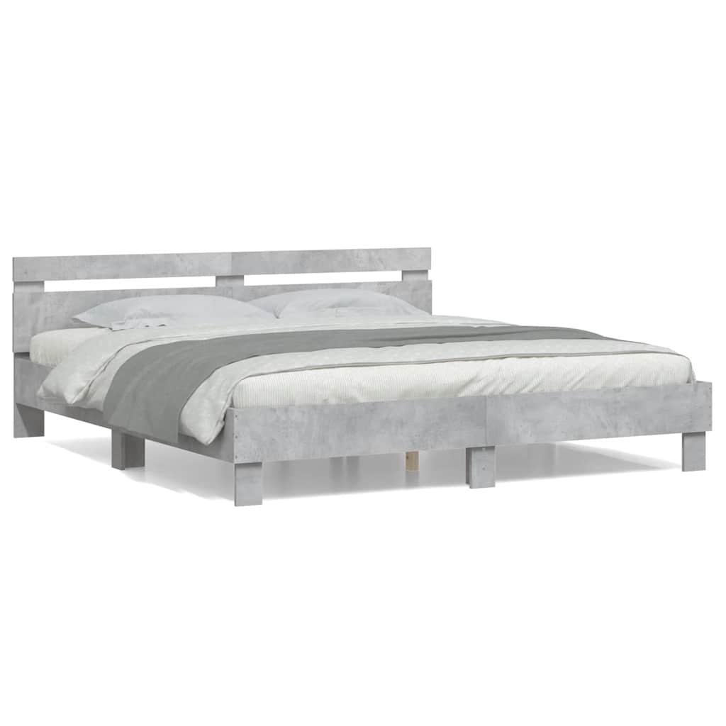 vidaXL Bedframe met hoofdeinde bewerkt hout betongrijs 180x200 cm grijs, foto 3