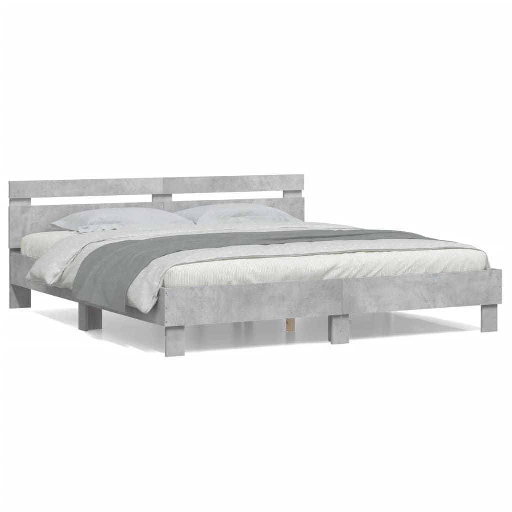 vidaXL Cadru de pat cu tăblie gri beton 180x200 cm lemn prelucrat