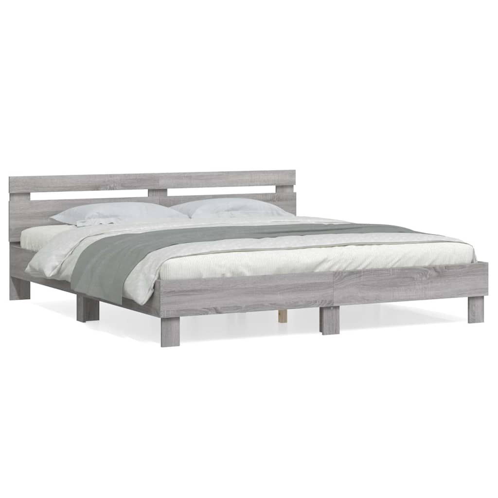 vidaXL Bedframe met hoofdeinde bewerkt hout grijs sonoma 180x200 cm, foto 3
