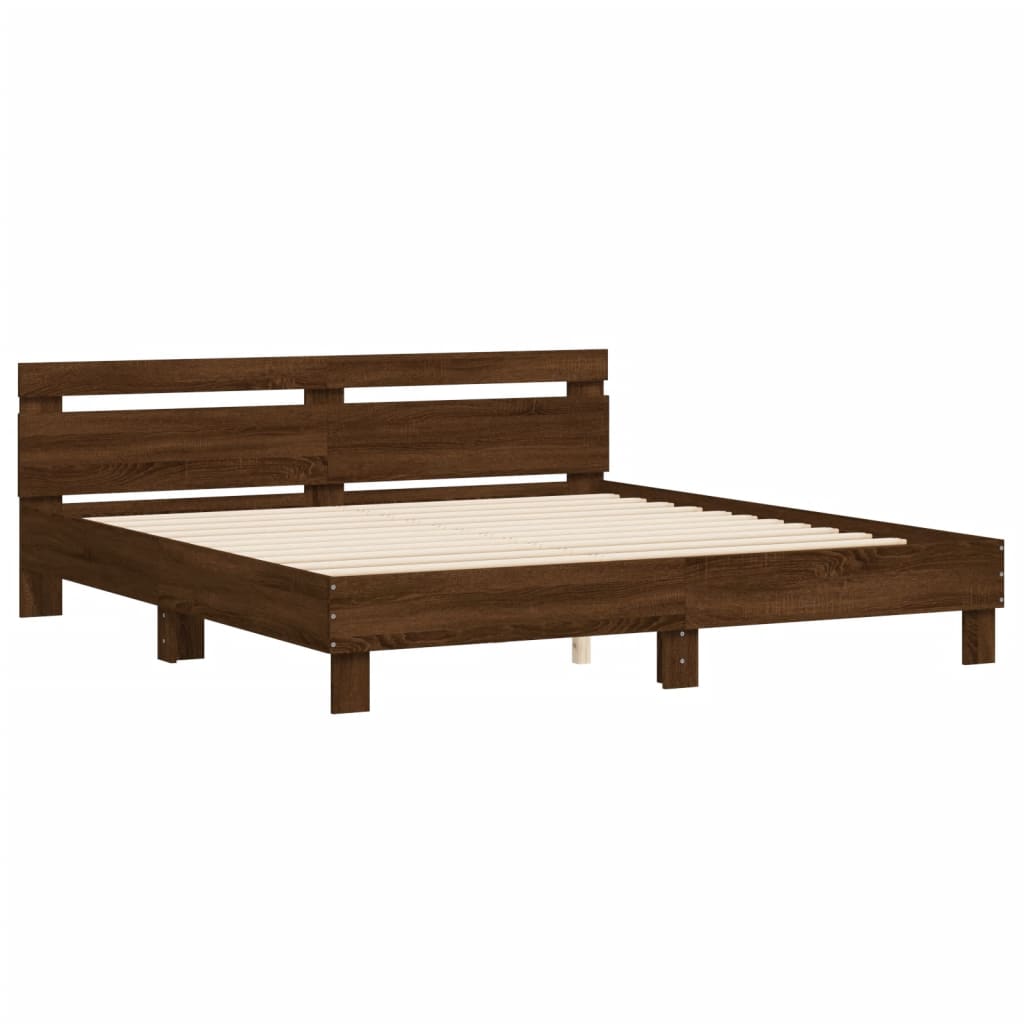 vidaXL Bedframe met hoofdeinde bewerkt hout bruineikenkleur 180x200 cm afbeelding