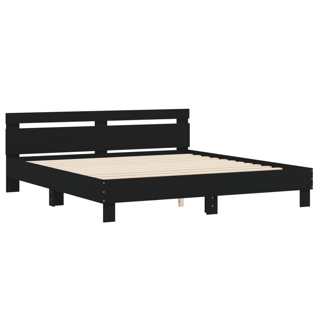 vidaXL Bedframe met hoofdbord bewerkt hout zwart 160x200 cm afbeelding
