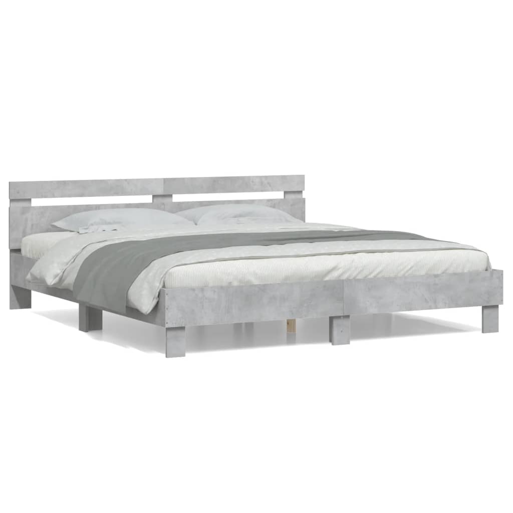 vidaXL Cadru de pat cu tăblie gri beton 160x200 cm lemn prelucrat