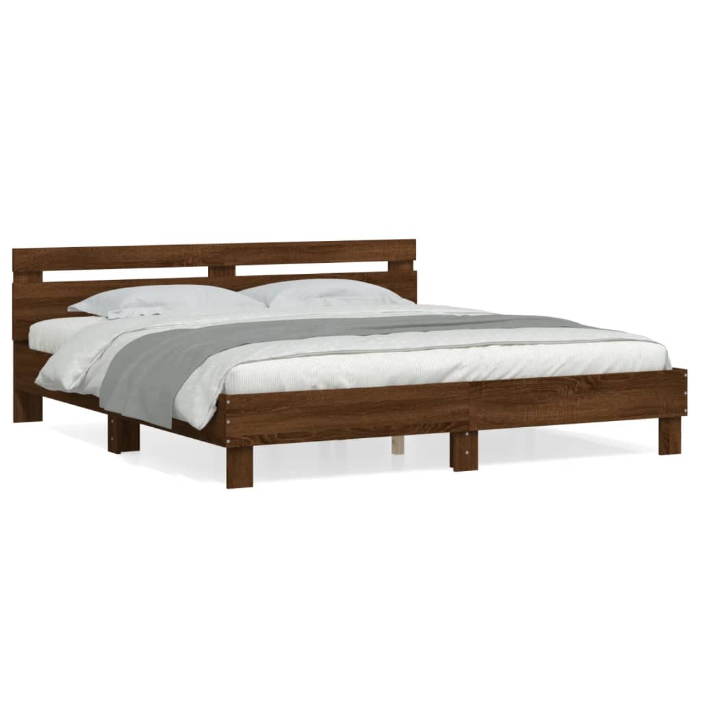 vidaXL Cadru de pat cu tăblie, stejar maro, 160x200 cm, lemn prelucrat