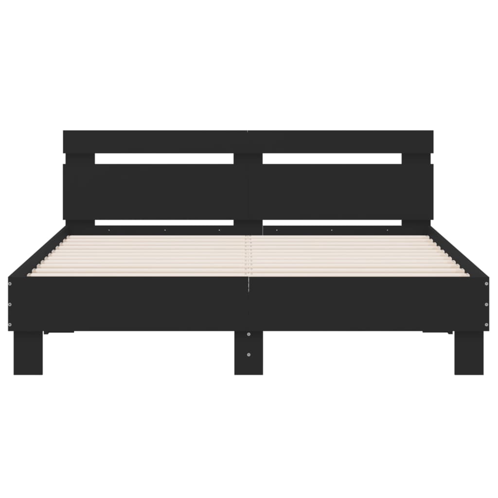 vidaXL Bedframe met hoofdeinde bewerkt hout zwart 150x200 cm, foto 4